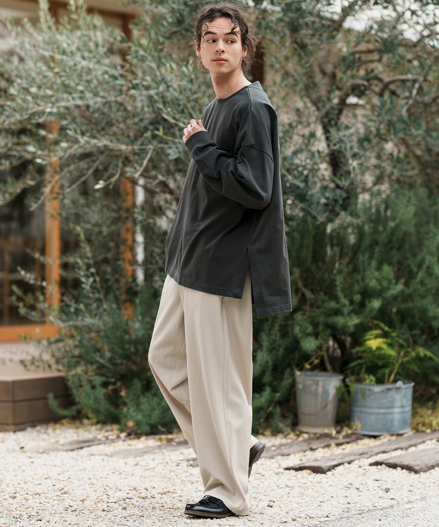 CAMBIO(カンビオ)】Seersucker Wide Straight Pants ワイドストレート