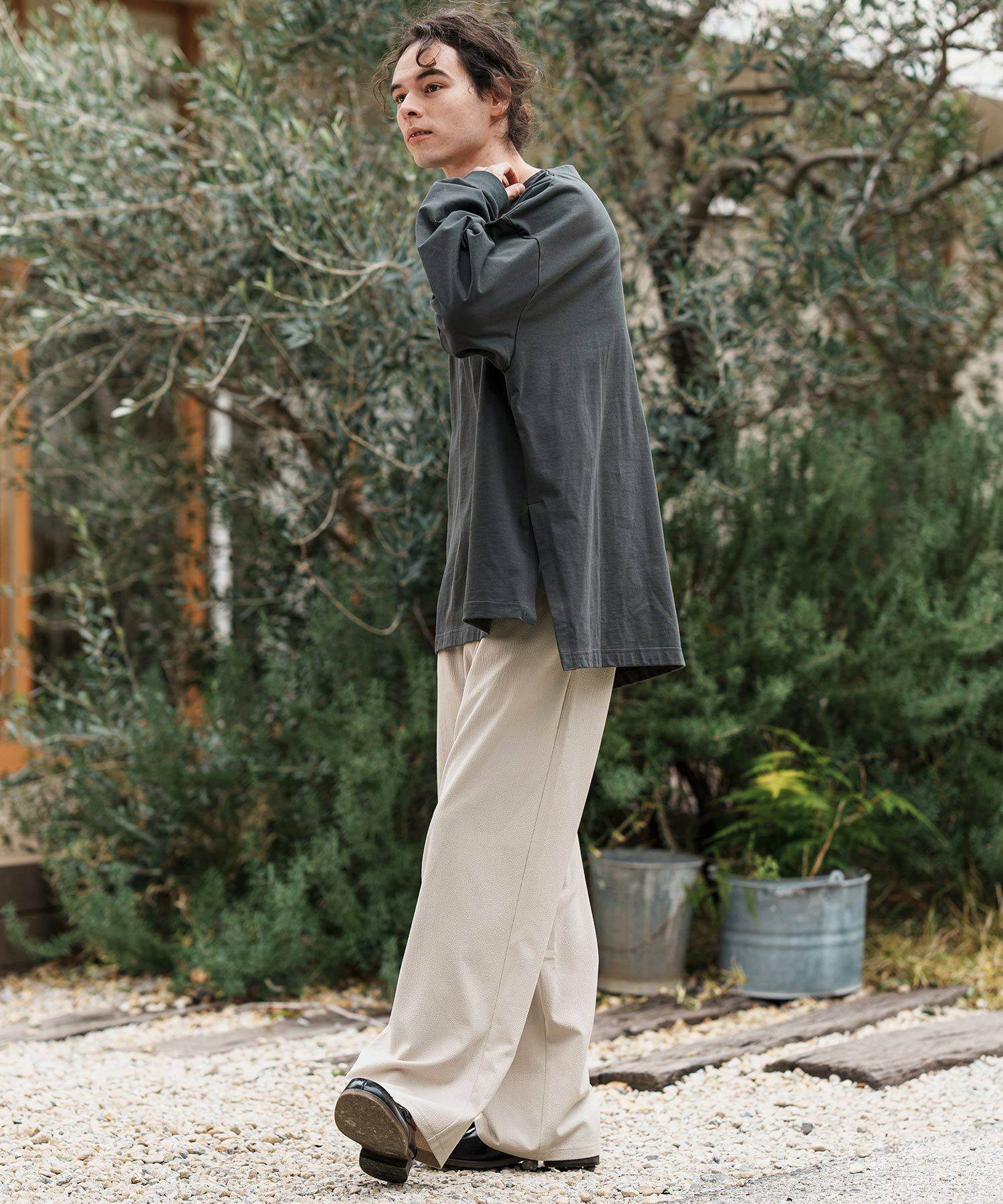 50%OFF【CAMBIO(カンビオ)】Seersucker Wide Straight Pants ワイド