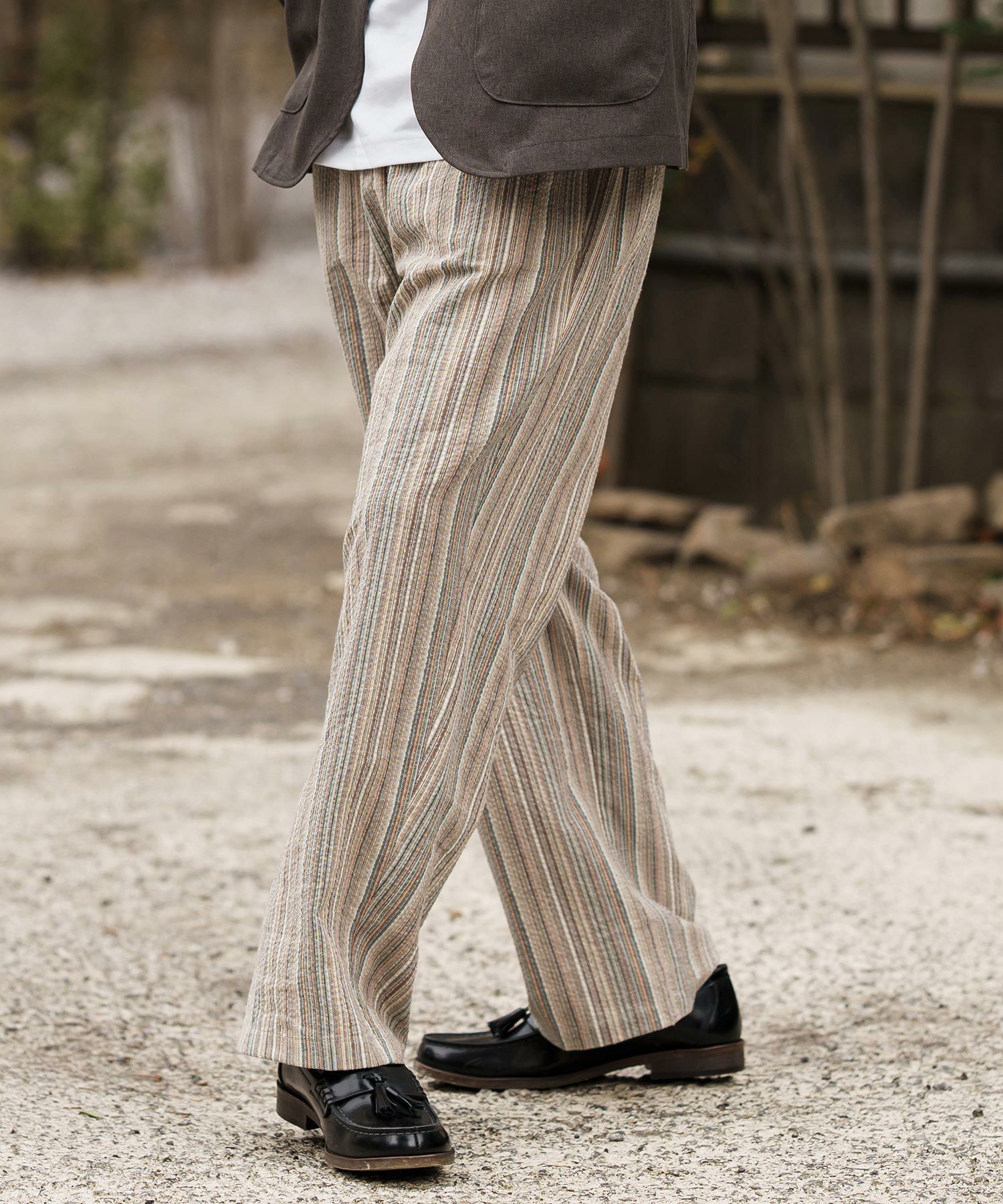30%OFF【CAMBIO(カンビオ)】Multi Stripe Wide Straight Pants ワイド