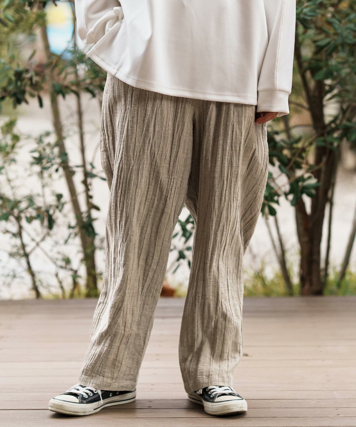 CAMBIO(カンビオ)】Cotton Linen Wide Straight Pants ワイド