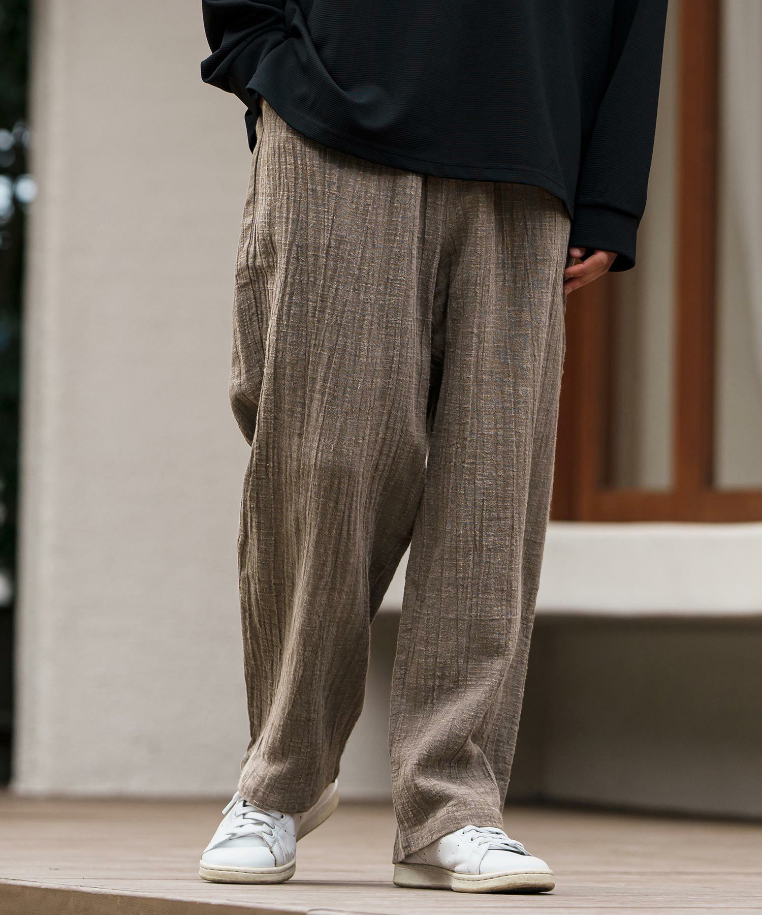CAMBIO(カンビオ)】Cotton Linen Wide Straight Pants ワイド