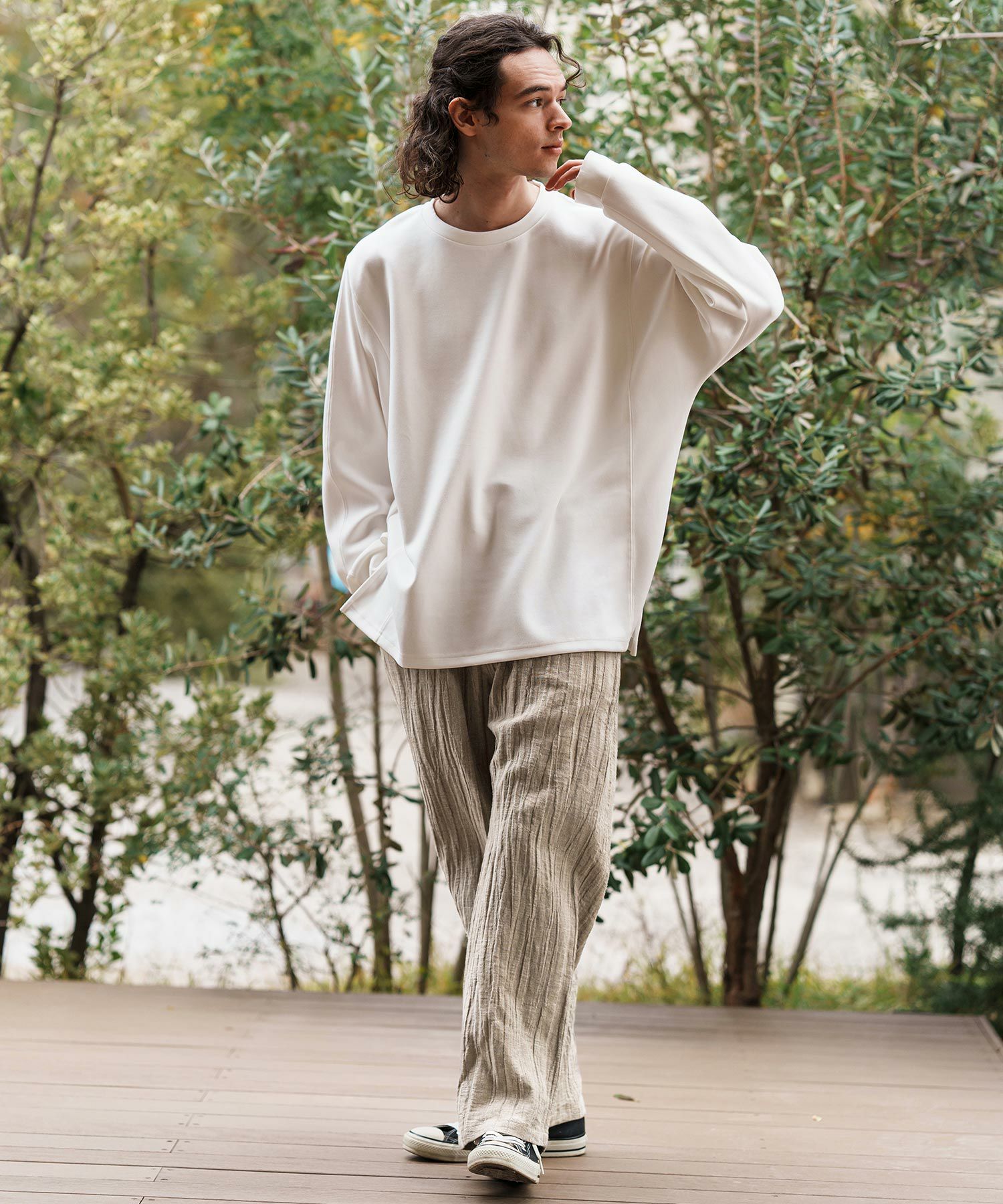 CAMBIO(カンビオ)】Cotton Linen Wide Straight Pants ワイド