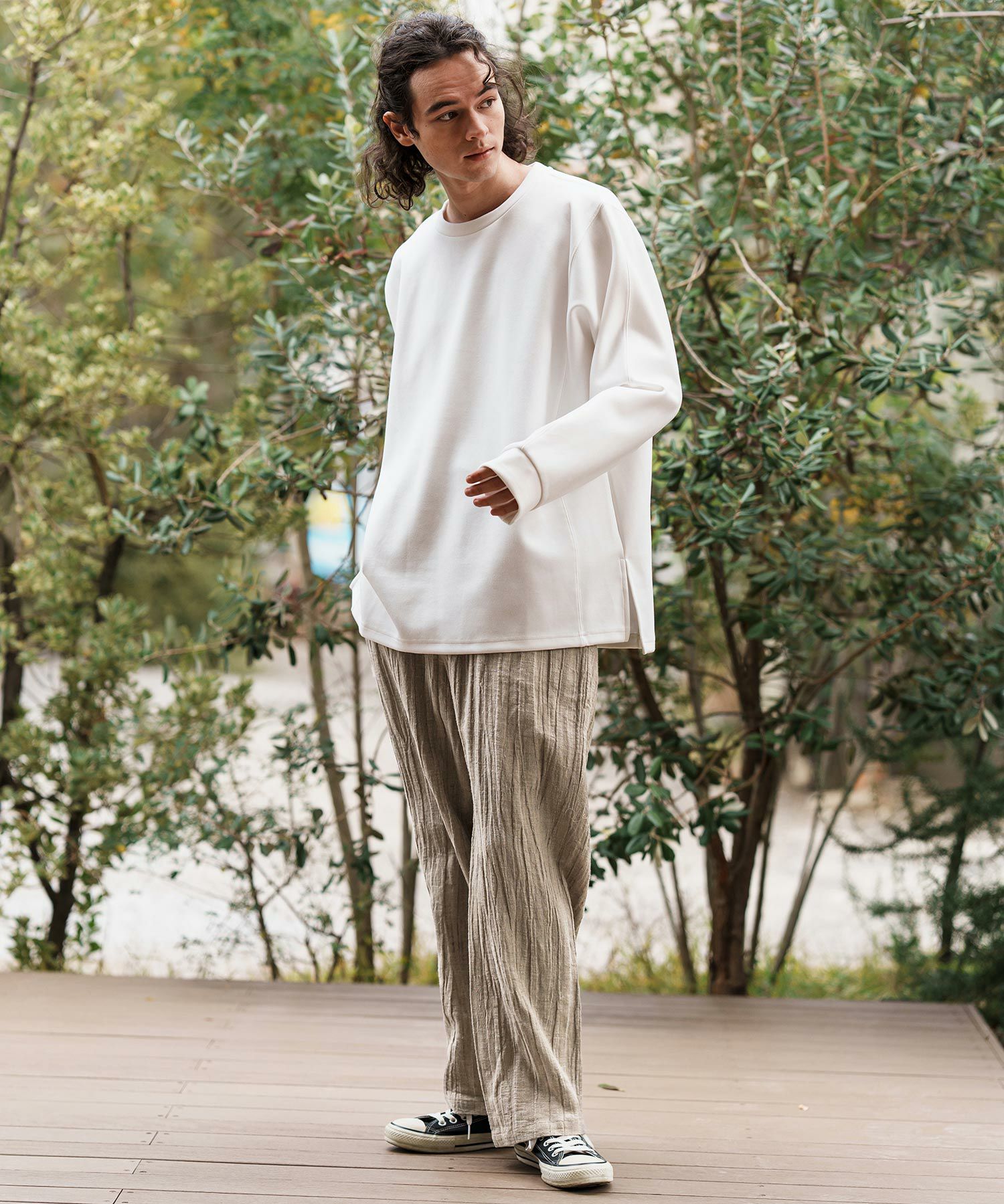 CAMBIO(カンビオ)】Cotton Linen Wide Straight Pants ワイド