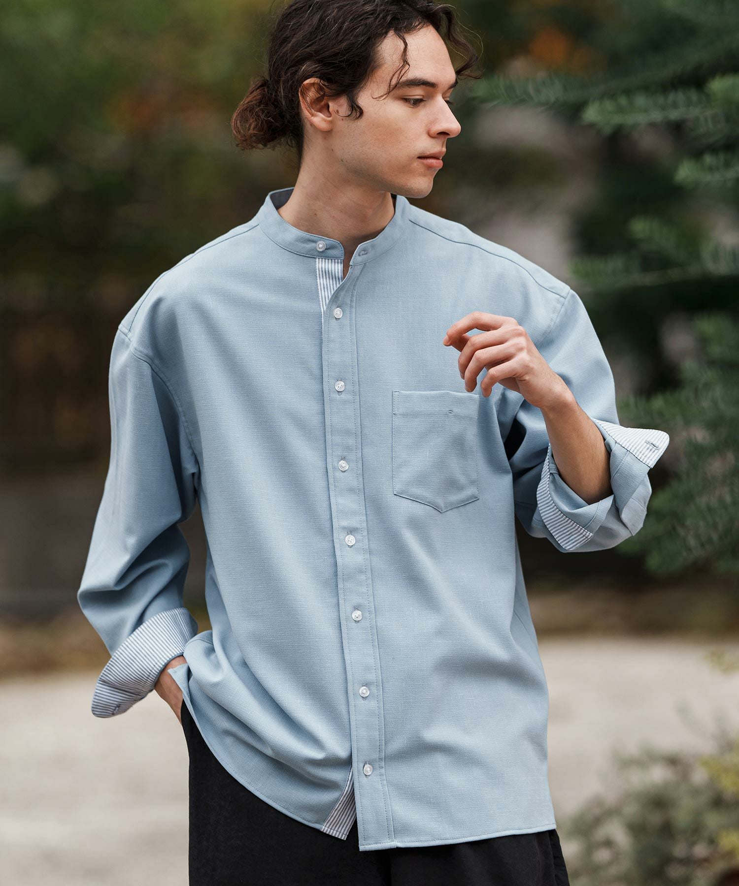 30%OFF【CAMBIO(カンビオ)】ストライプ使いバンドカラーシャツLS(BP