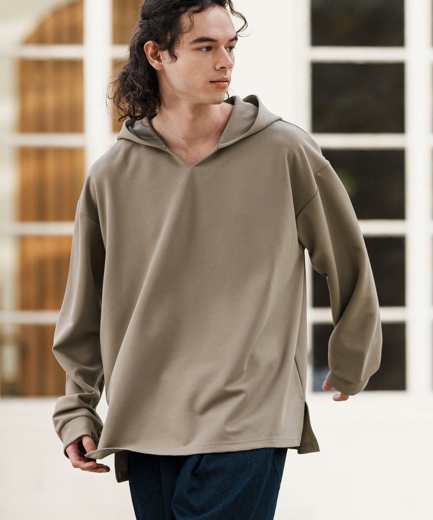 50%OFF【CAMBIO(カンビオ)】キーネックサイドスリットプルパーカー