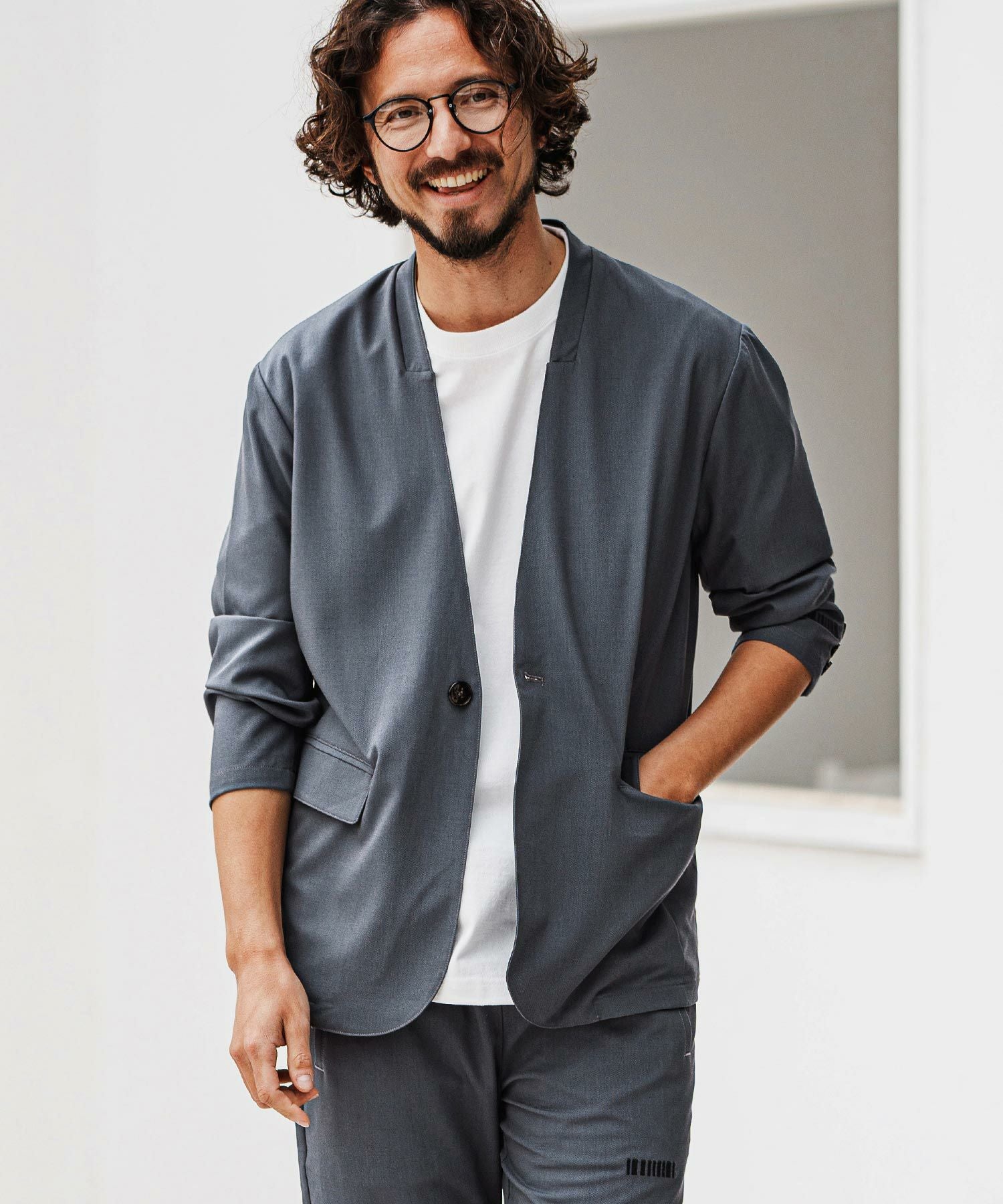 felkod(フィルコッド)】 Light Oxford Collarless Jacket ノーカラー