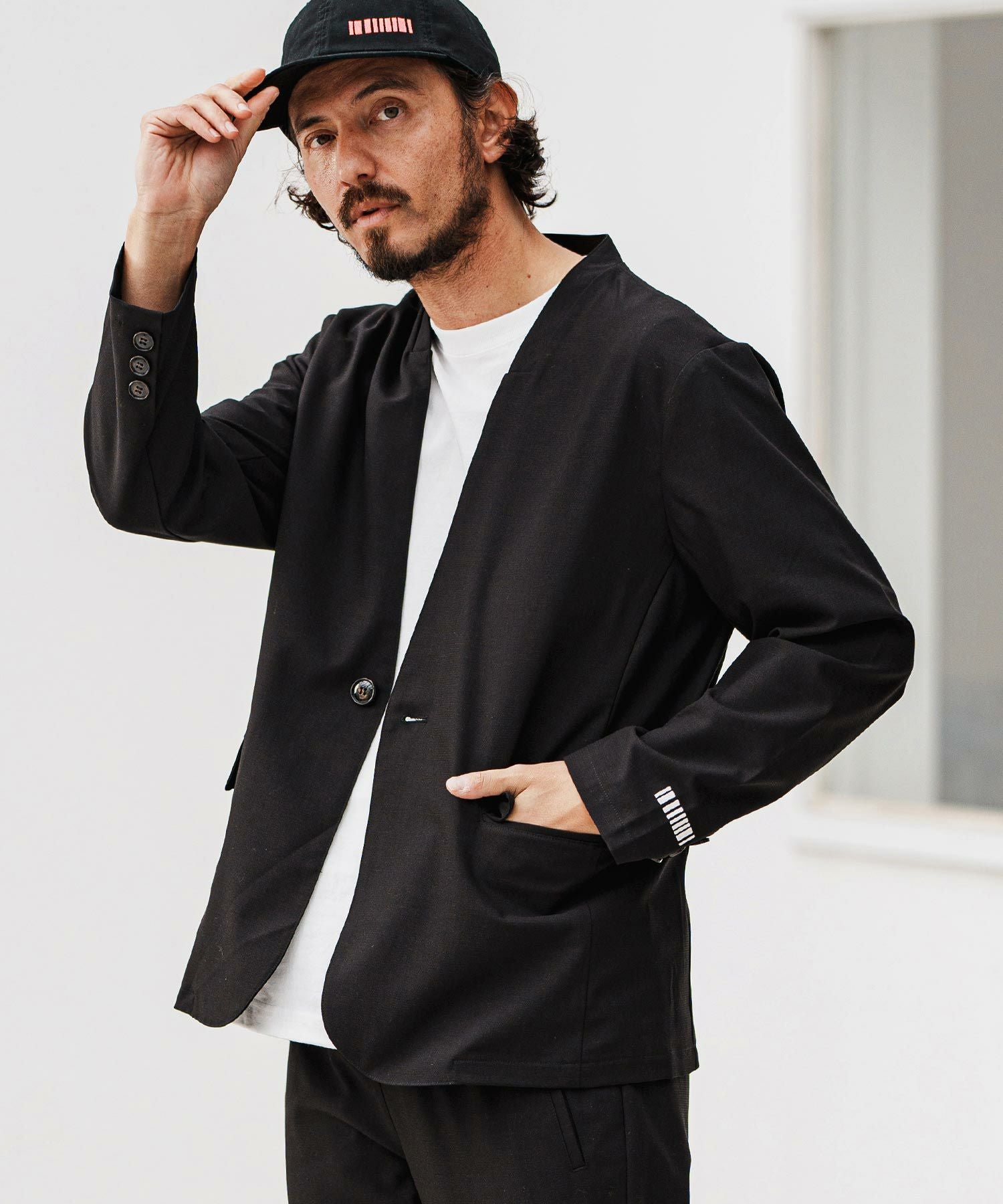 felkod(フィルコッド)】 Light Oxford Collarless Jacket ノーカラー
