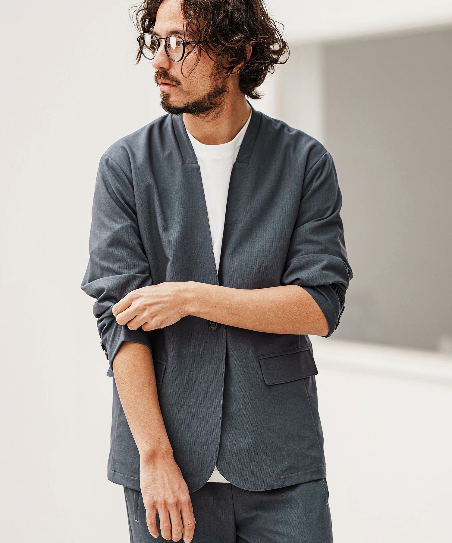 30%OFF【felkod(フィルコッド)】 Light Oxford Collarless Jacket ノー