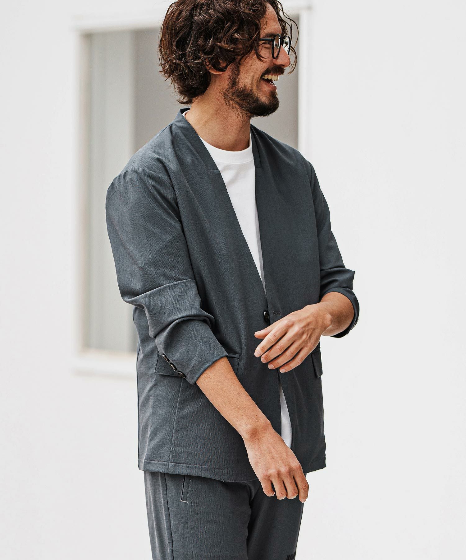 felkod(フィルコッド)】 Light Oxford Collarless Jacket ノーカラー