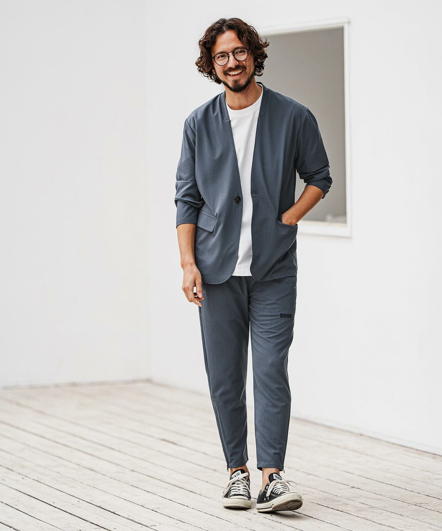 felkod(フィルコッド)】 Light Oxford Collarless Jacket ノーカラー
