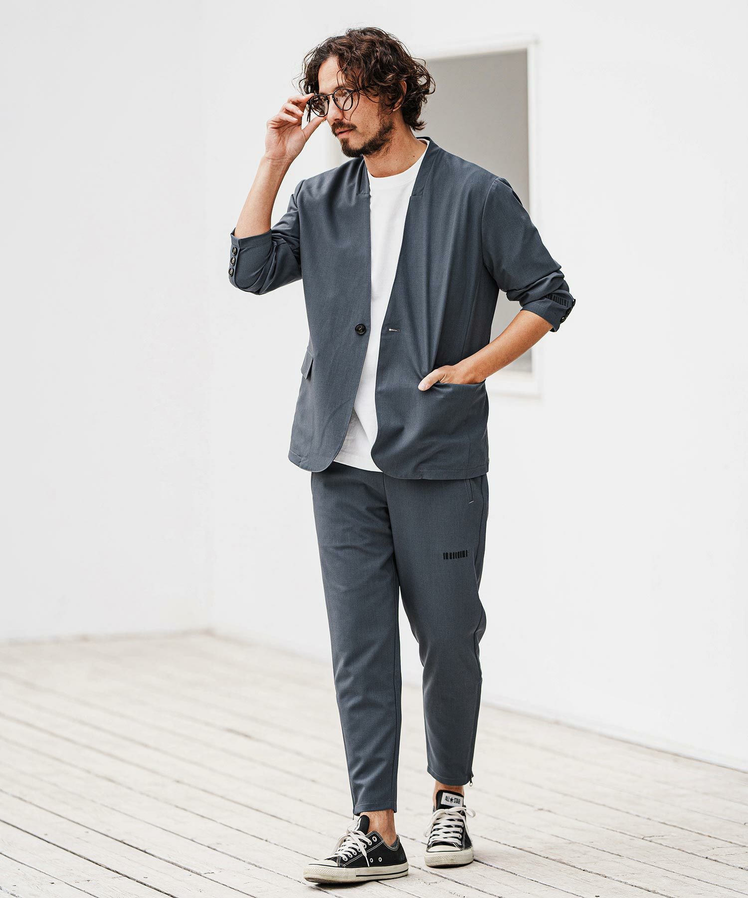 30%OFF【felkod(フィルコッド)】 Light Oxford Collarless Jacket ノー