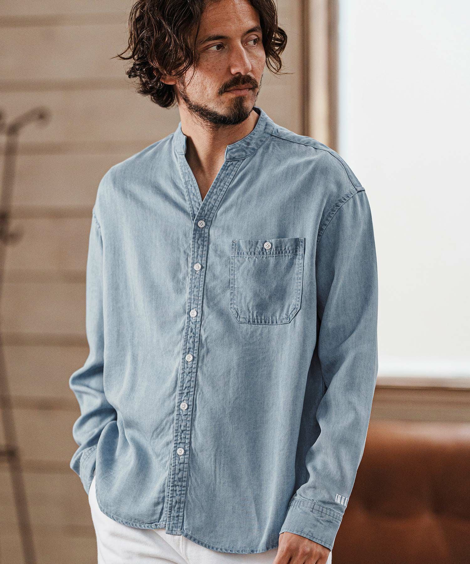 felkod(フィルコッド)】Chambray Band collar Long Sleeve Shirts
