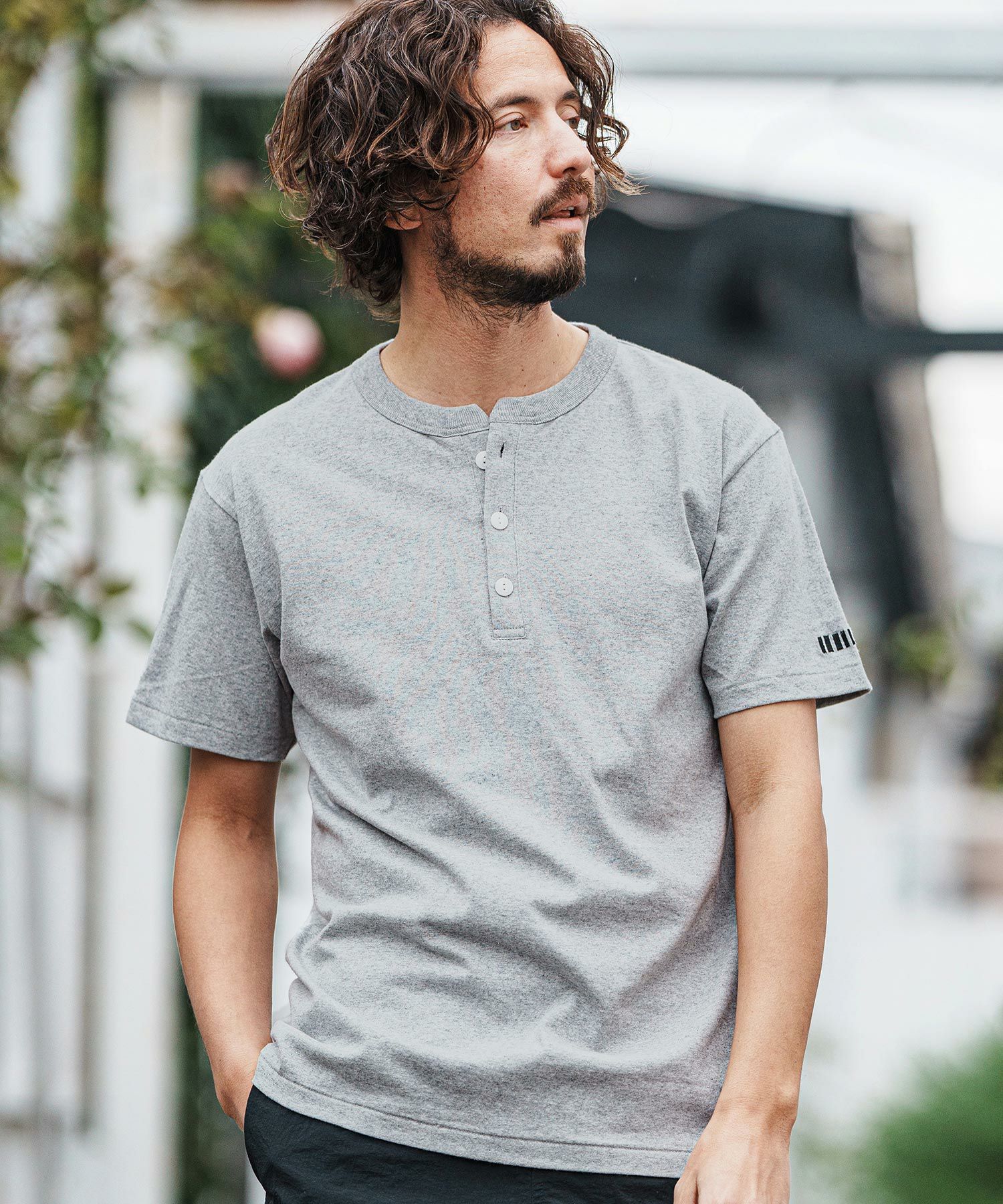 felkod cut sew Tシャツ(F25S160) top gray 30%OFF【felkod(フィルコッド)】Dry touch Henley Neck Cut sew