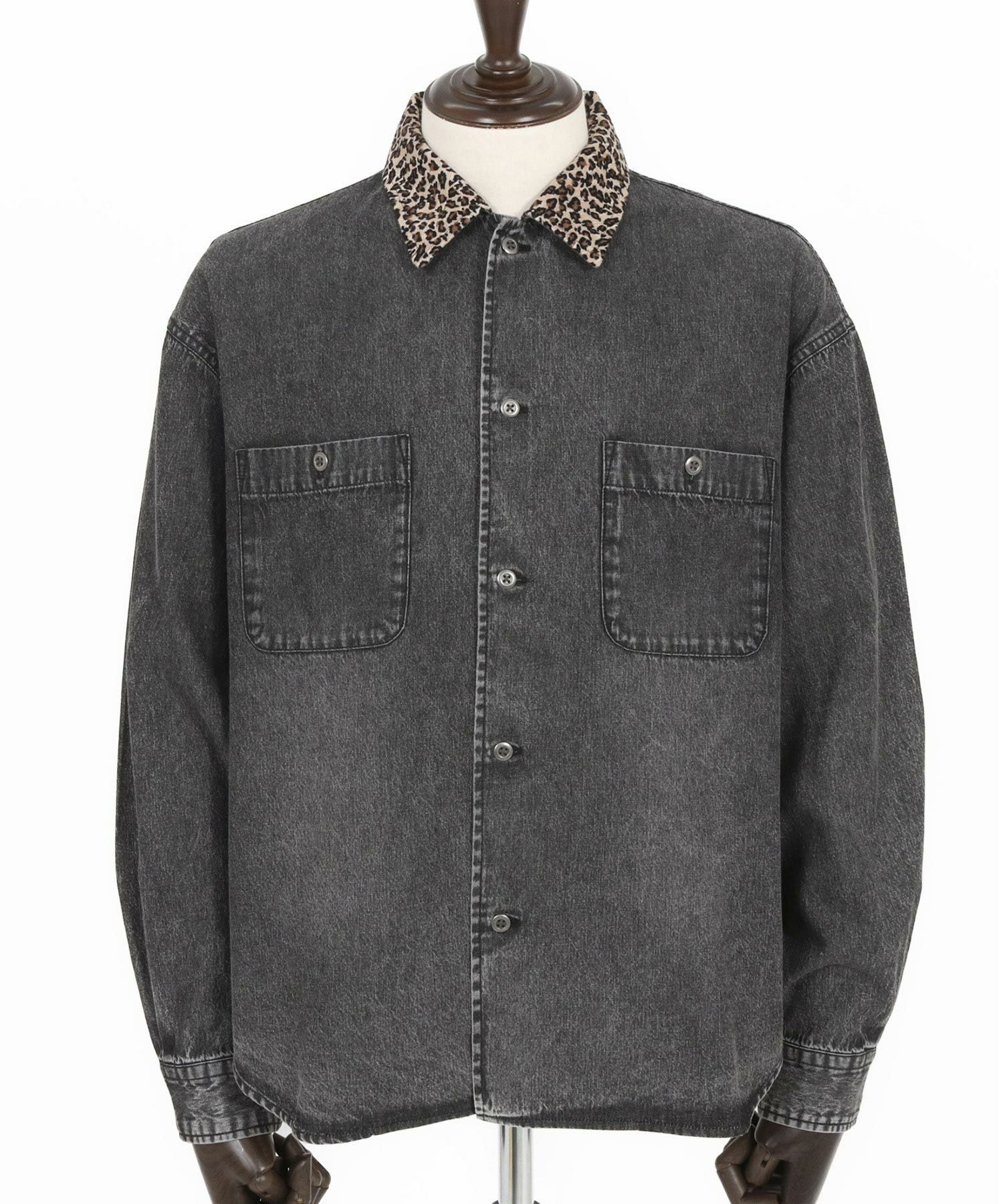 CAMBIO(カンビオ)】レオパード襟切替ケミカルウォッシュ加工デニム