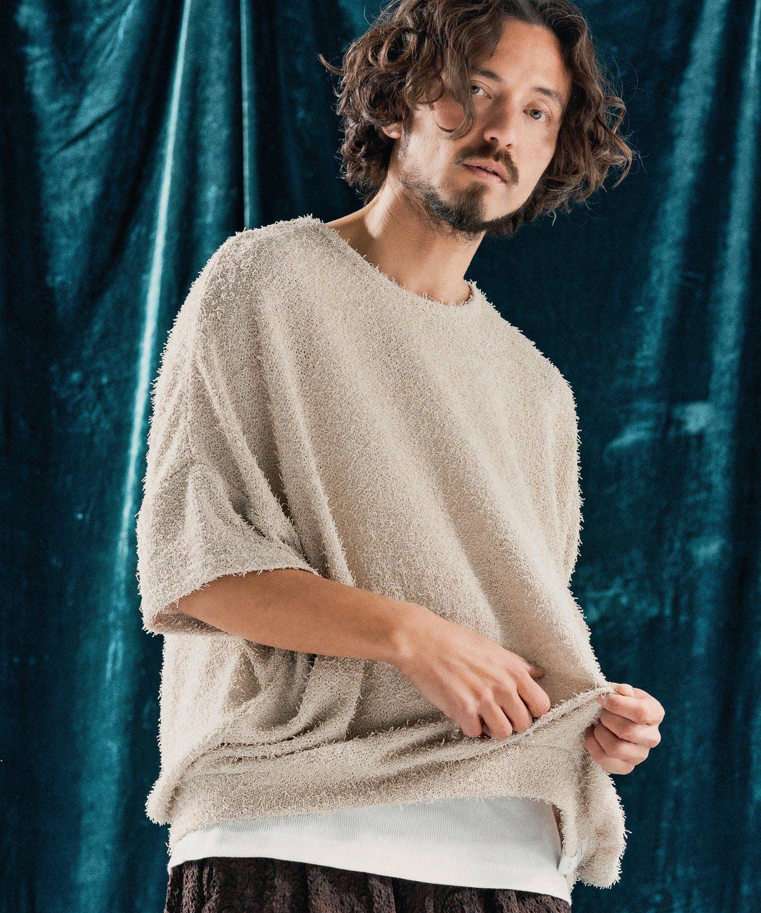 ANGENEHM(アンゲネーム)】Feather texture oversized T-shirt Tシャツ