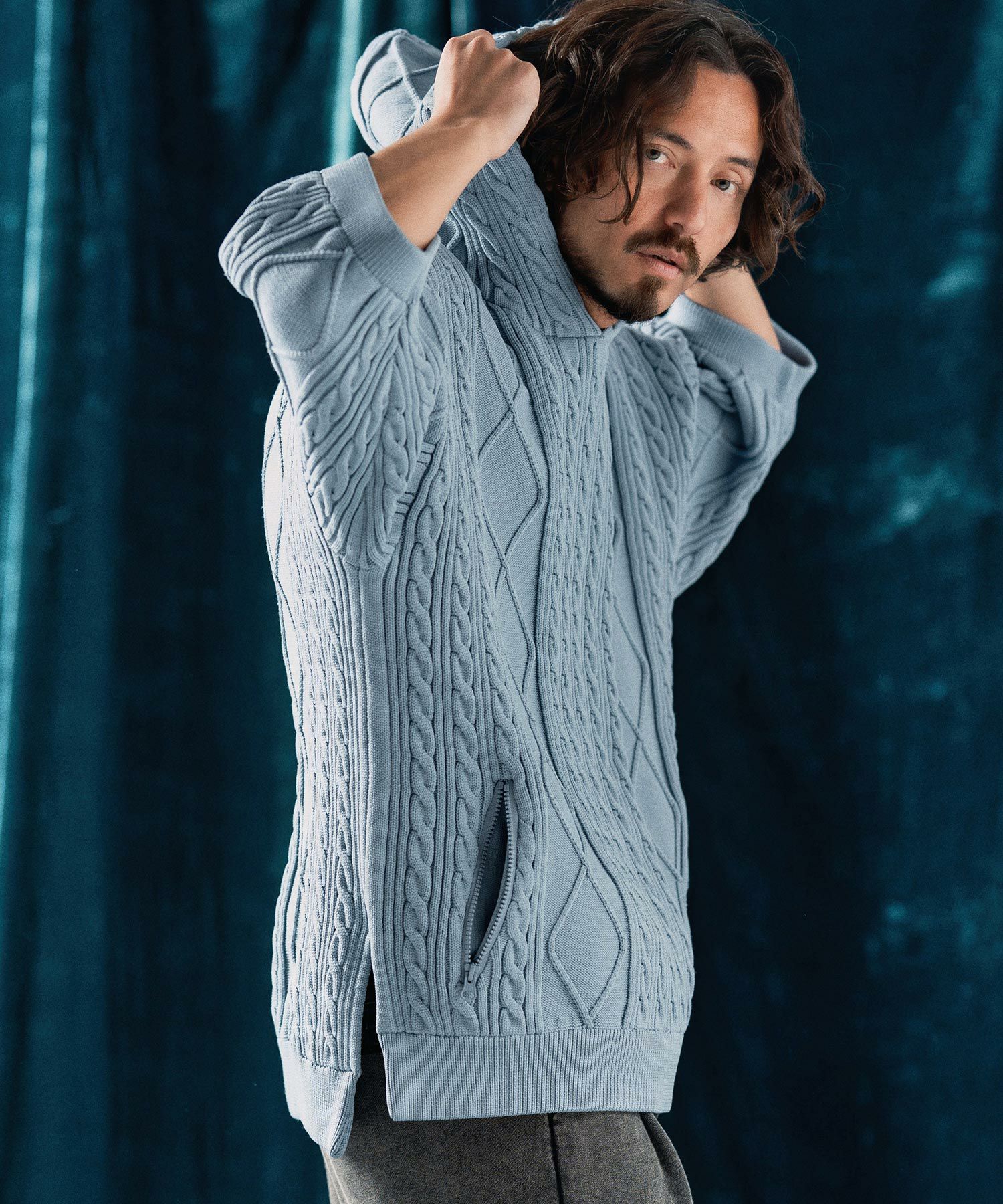 ANGENEHM(アンゲネーム)】Airy yarn cable stitch short sleeve hoodie