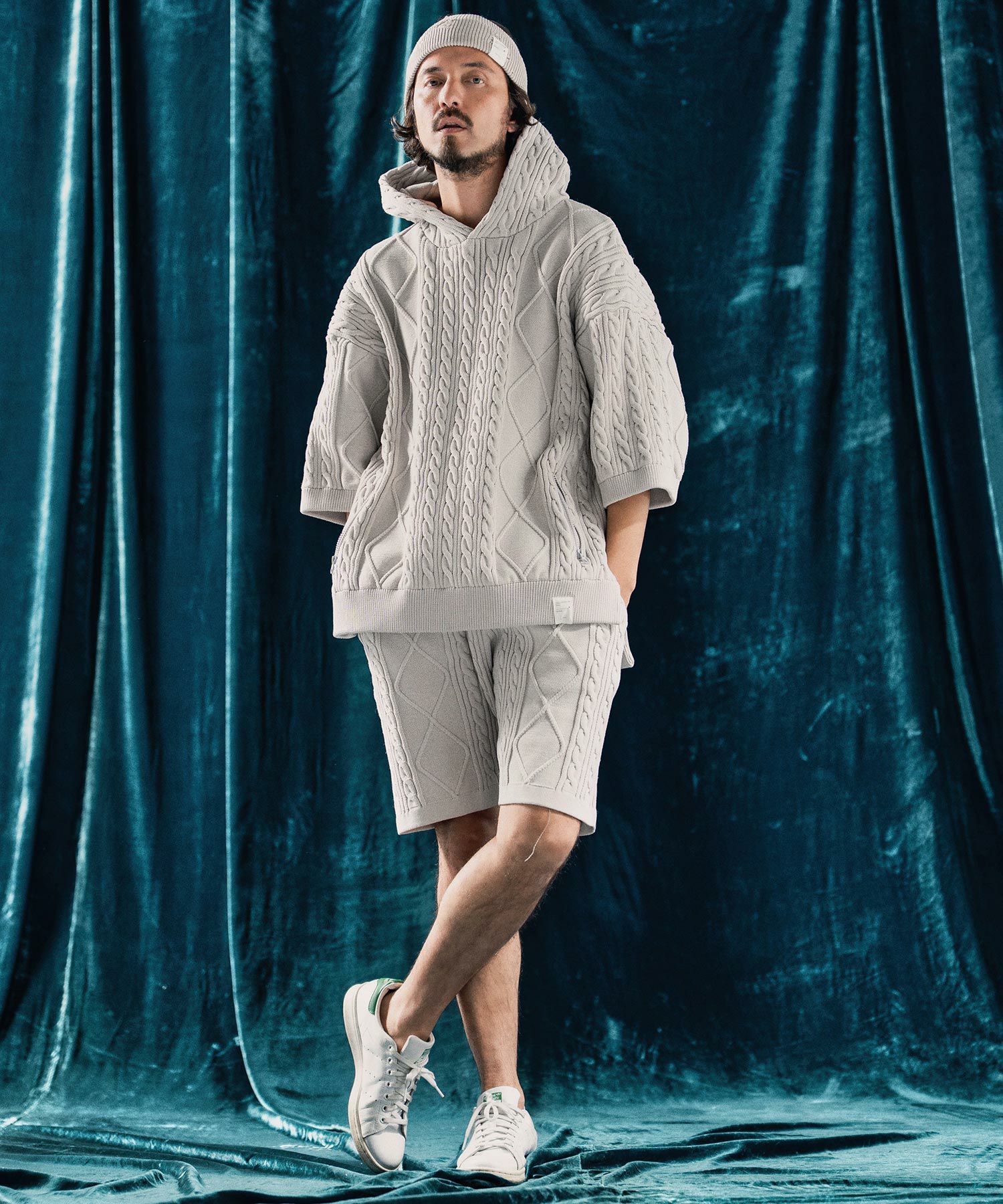 【とわ様】すのチル　ニットパーカー　パンツ　２点セット　 Man 30%OFF【ANGENEHM(アンゲネーム)】Airy yarn cable stitch short