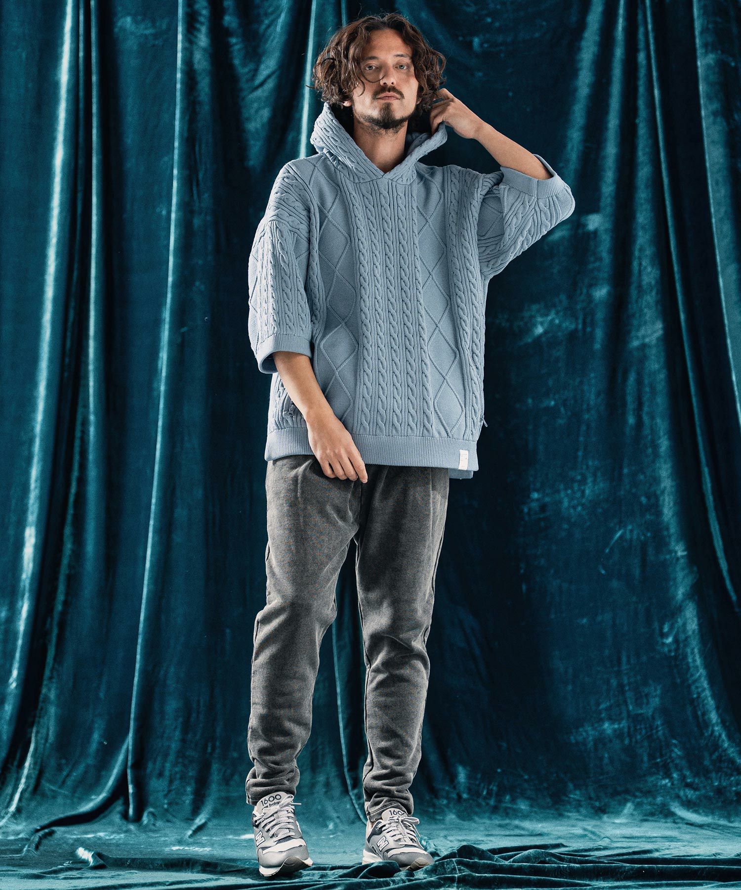 fr2GOLF メンズ ニット トレーナー 新品 ANGENEHM(アンゲネーム)】Airy yarn cable stitch short sleeve hoodie