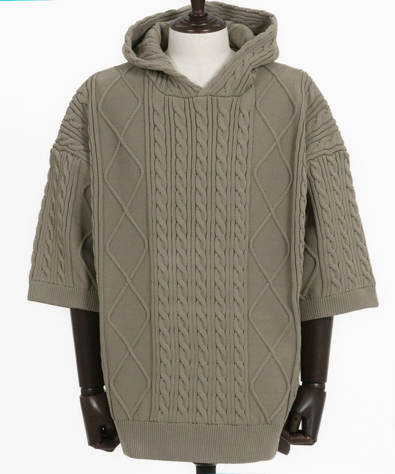 ANGENEHM(アンゲネーム)】Airy yarn cable stitch short sleeve hoodie 