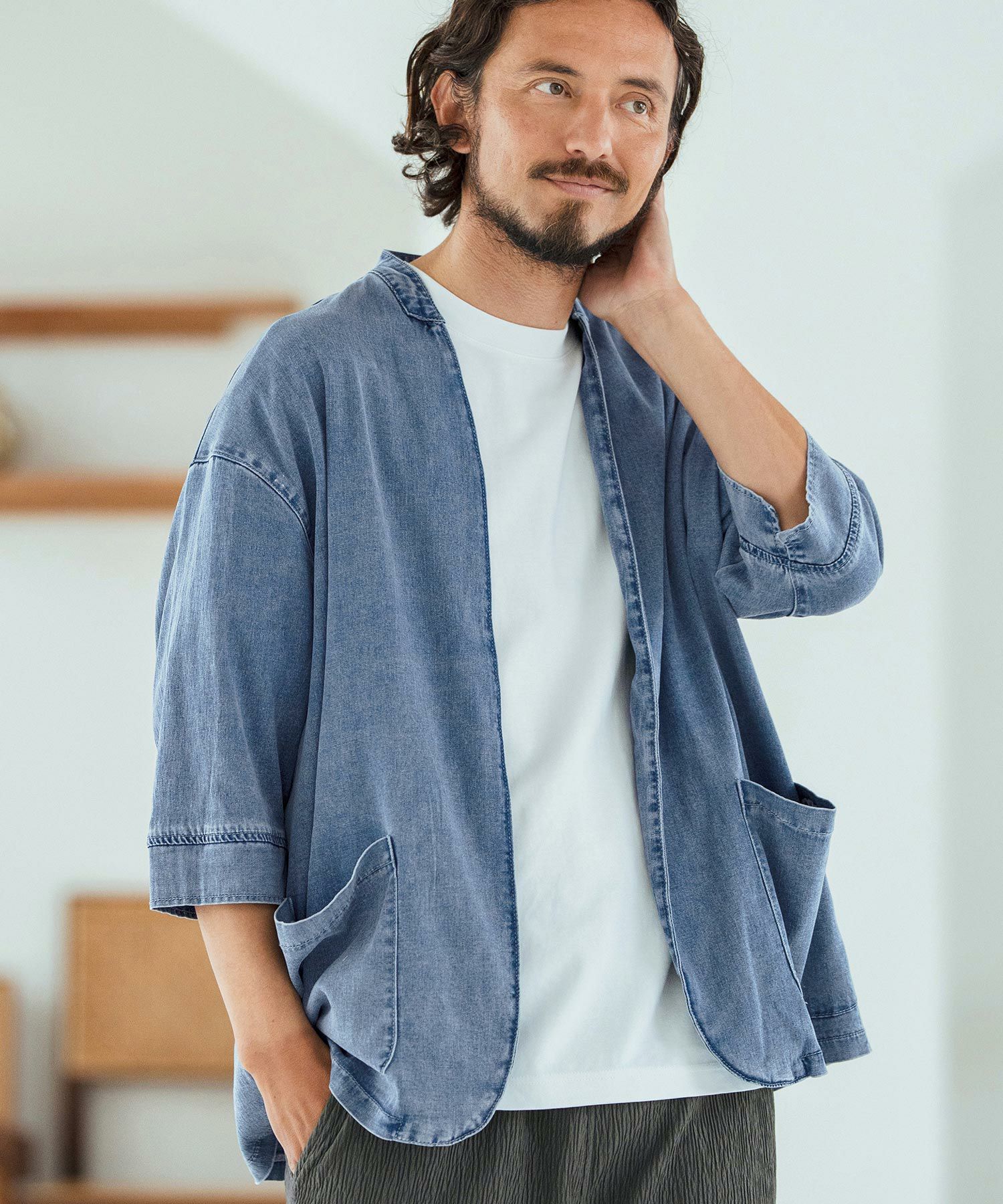 30%OFF【Magine(マージン)】Rayon Denim Fabric Button & Lapelless 3