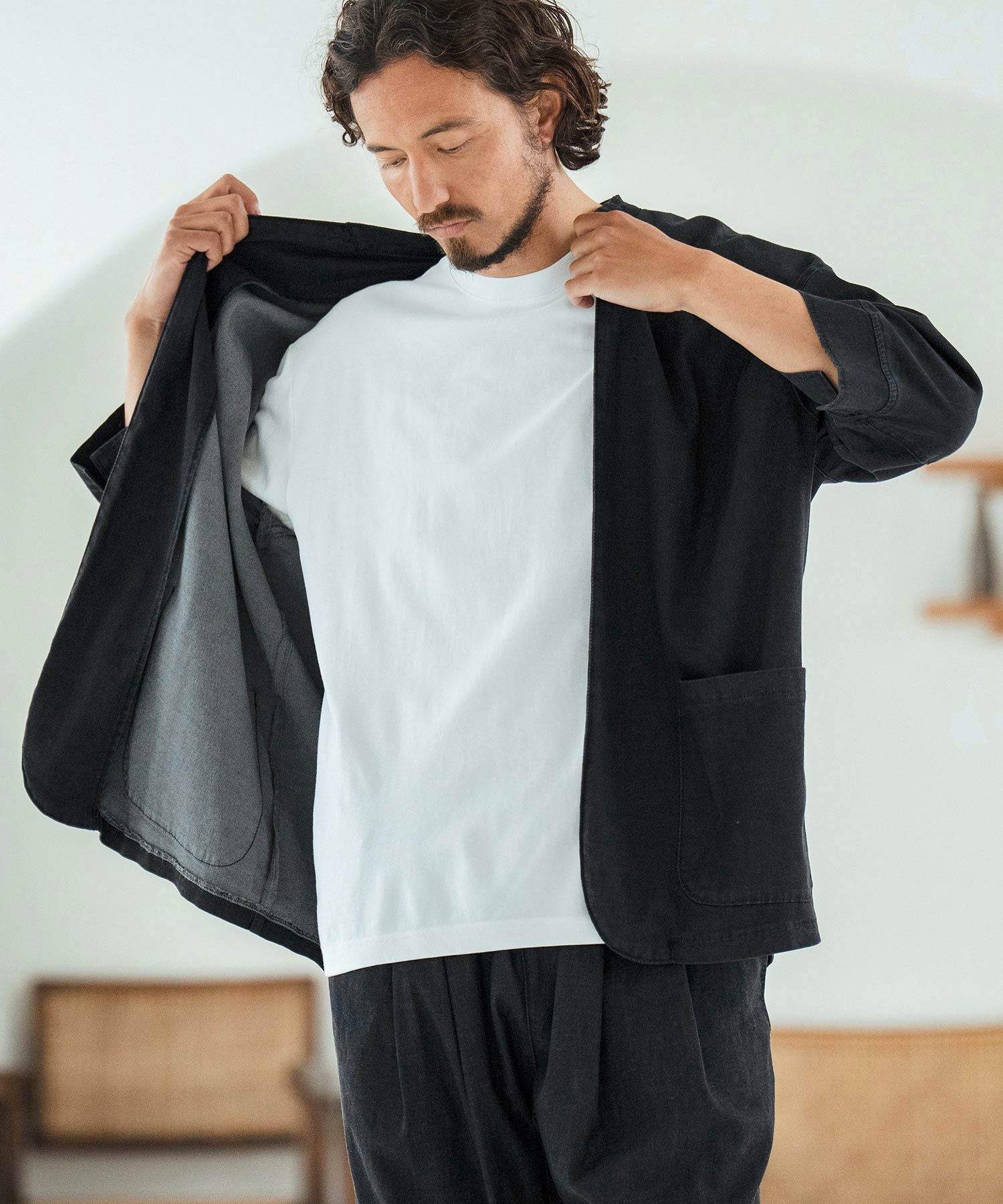 30%OFF【Magine(マージン)】Rayon Denim Fabric Button & Lapelless 3