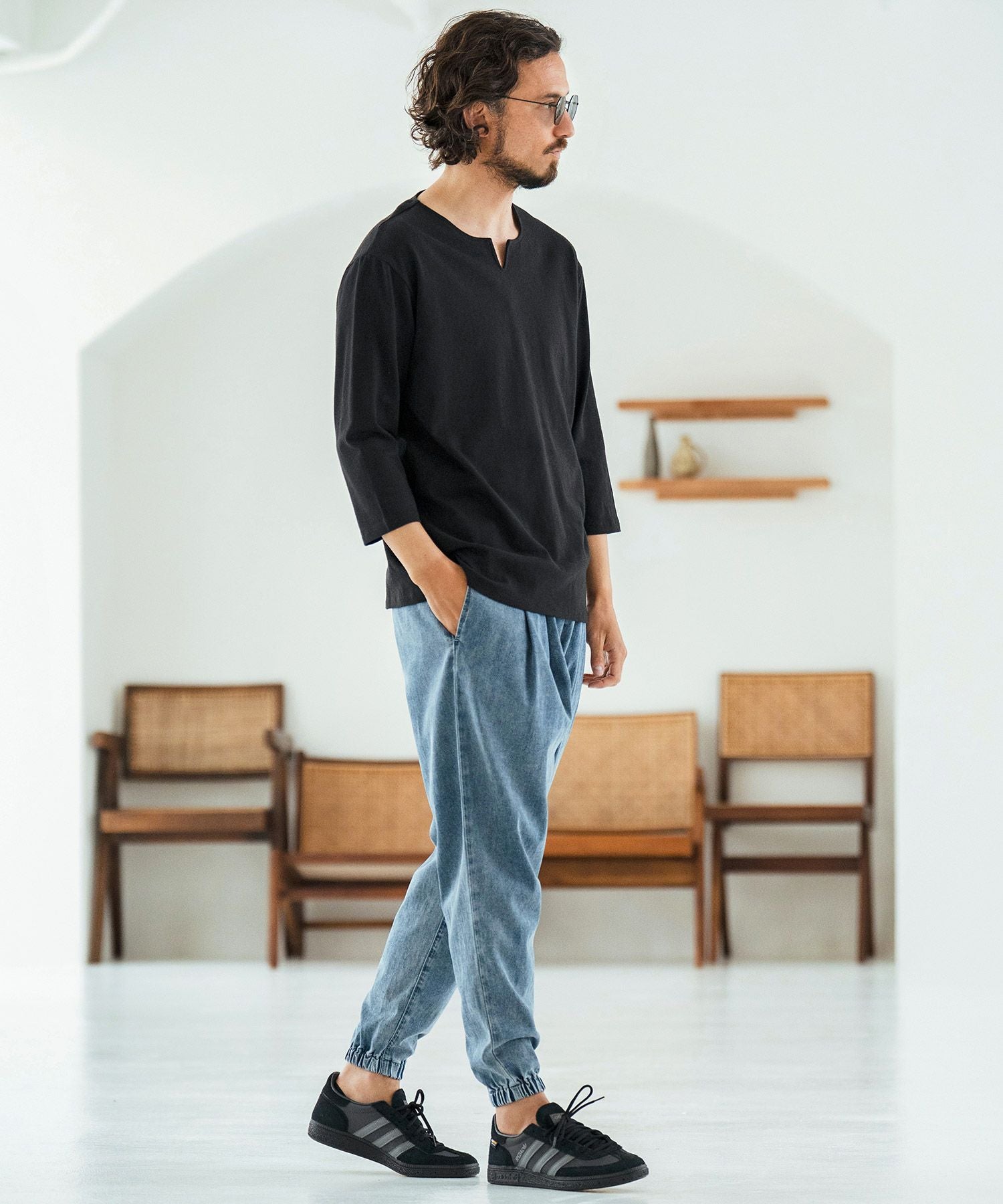 Tシャツセット 30%OFF【Magine(マージン)】Linen Blend Fabric Keyneck T-shirt 7分袖