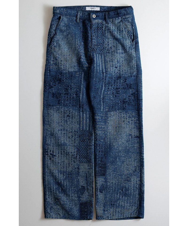 はやと FDMTL(ファンダメンタル)】BORO JAQUARD WIDE PANTS RINSE ワイド