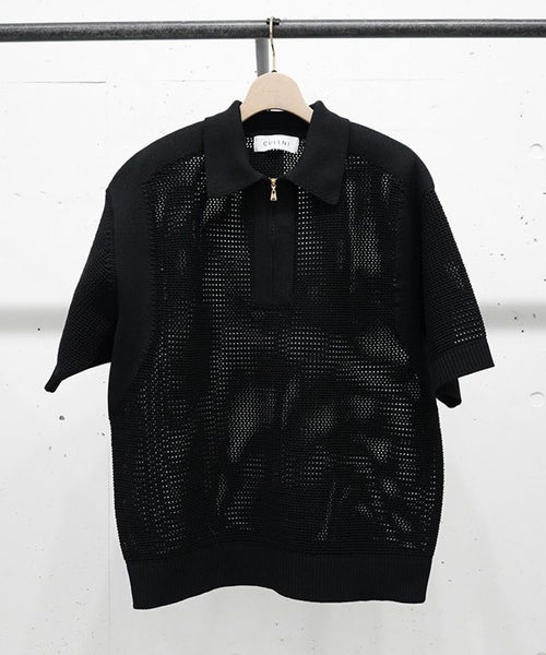 30%OFF【CULLNI(クルニ)】Bi Color Mesh Knit Zip Up Polo Shirt 