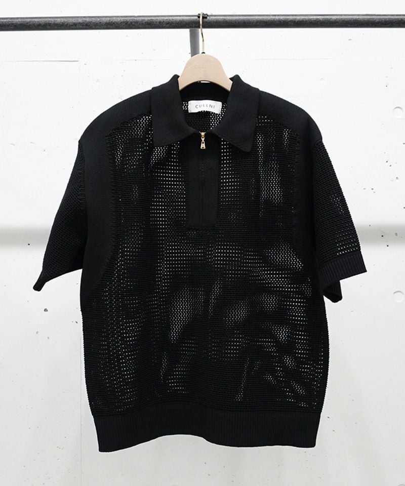 30%OFF【CULLNI(クルニ)】Bi Color Mesh Knit Zip Up Polo Shirt 