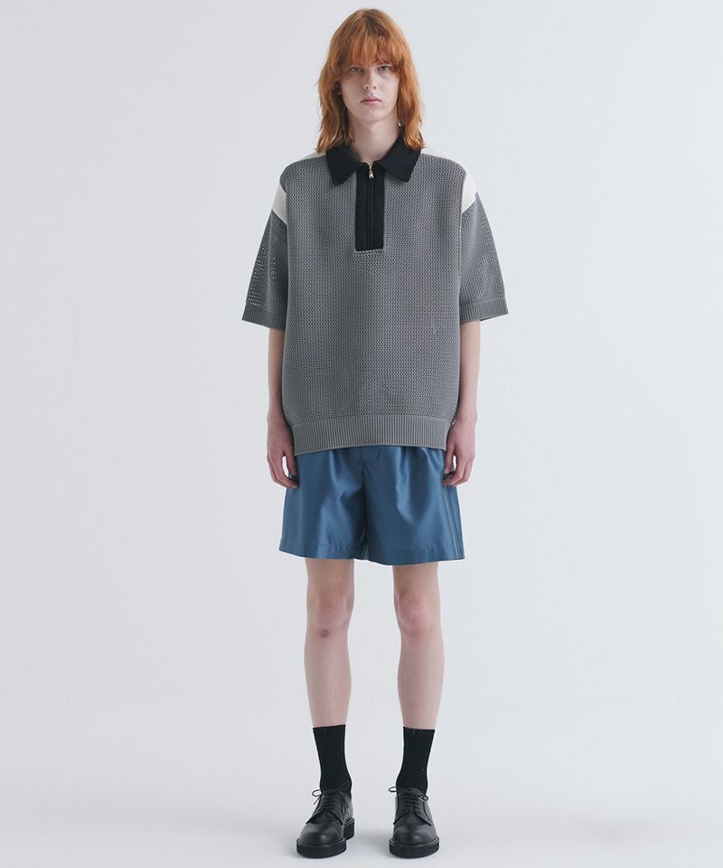 30%OFF【CULLNI(クルニ)】Bi Color Mesh Knit Zip Up Polo Shirt