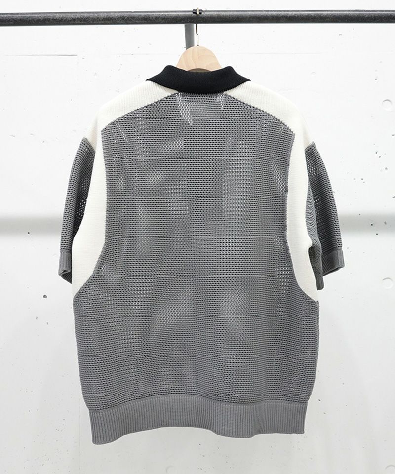 30%OFF【CULLNI(クルニ)】Bi Color Mesh Knit Zip Up Polo Shirt