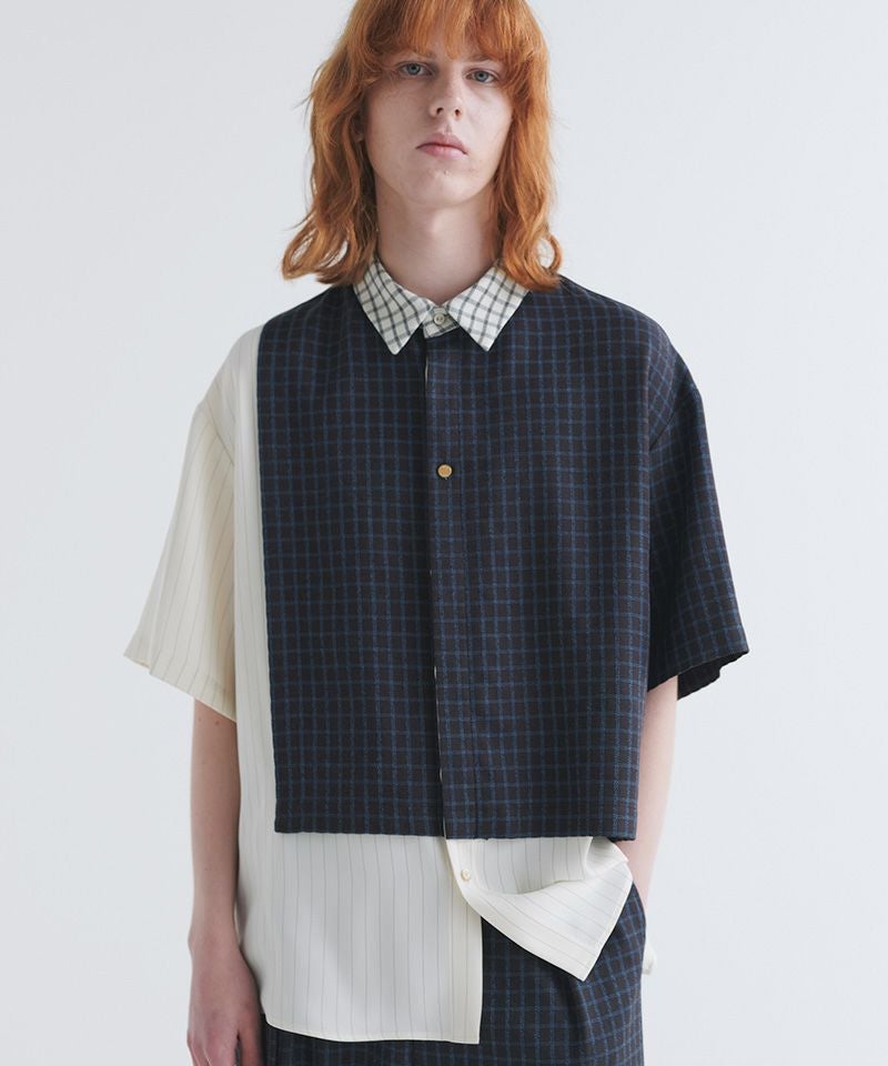 50%OFF【CULLNI(クルニ)】Check Asymmetrical Stripe Short Sleeve