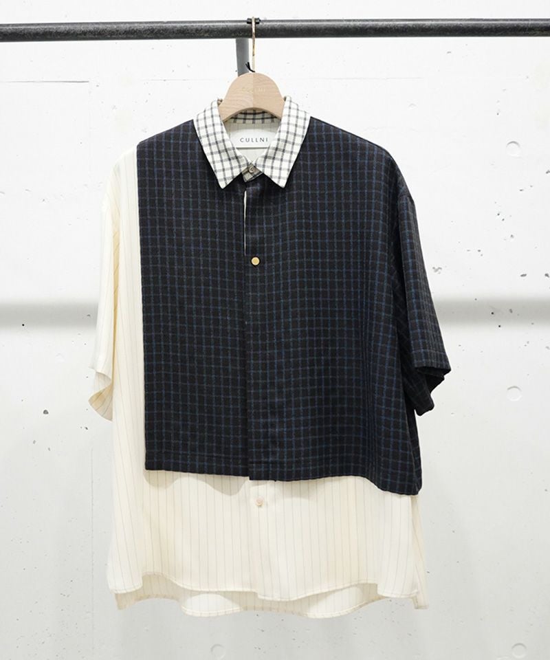 50%OFF【CULLNI(クルニ)】Check Asymmetrical Stripe Short Sleeve