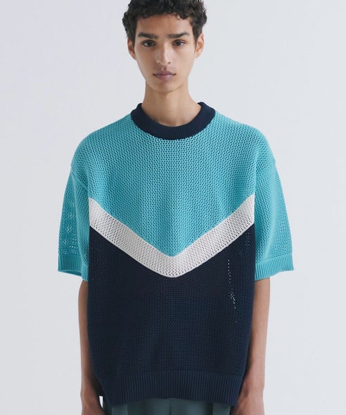 50%OFF【CULLNI(クルニ)】Bi Color Mesh Knit Short Sleeve Pullover 