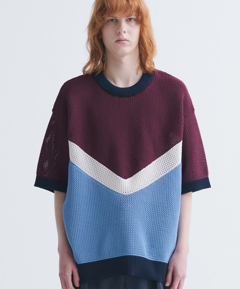 50%OFF【CULLNI(クルニ)】Bi Color Mesh Knit Short Sleeve Pullover