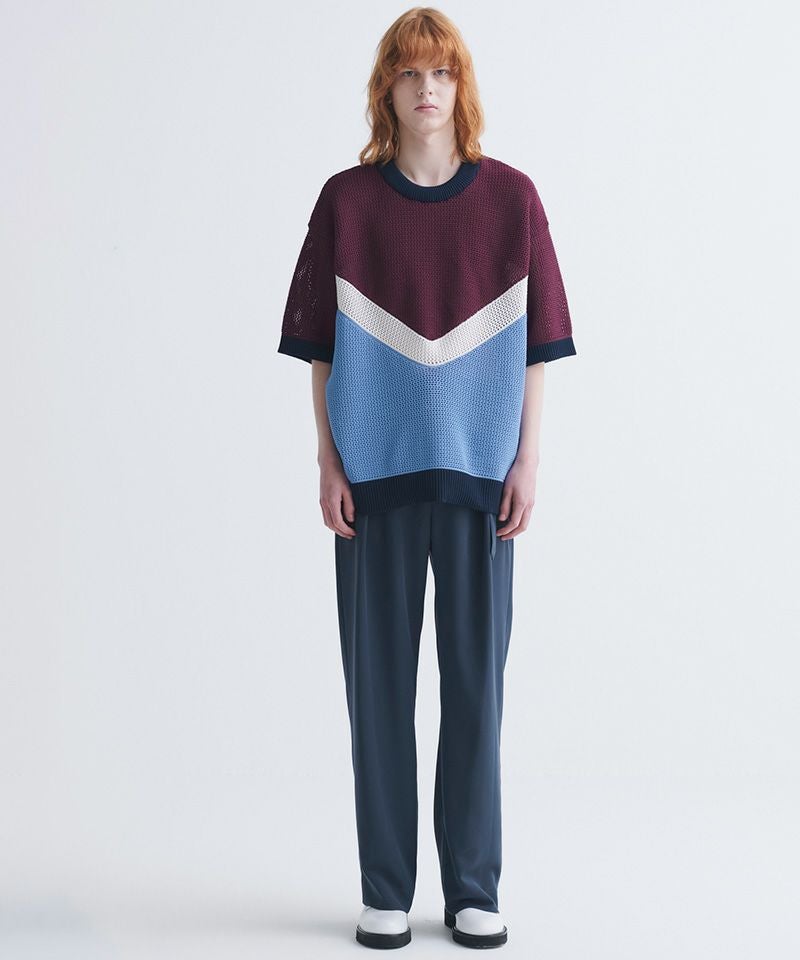 50%OFF【CULLNI(クルニ)】Bi Color Mesh Knit Short Sleeve Pullover