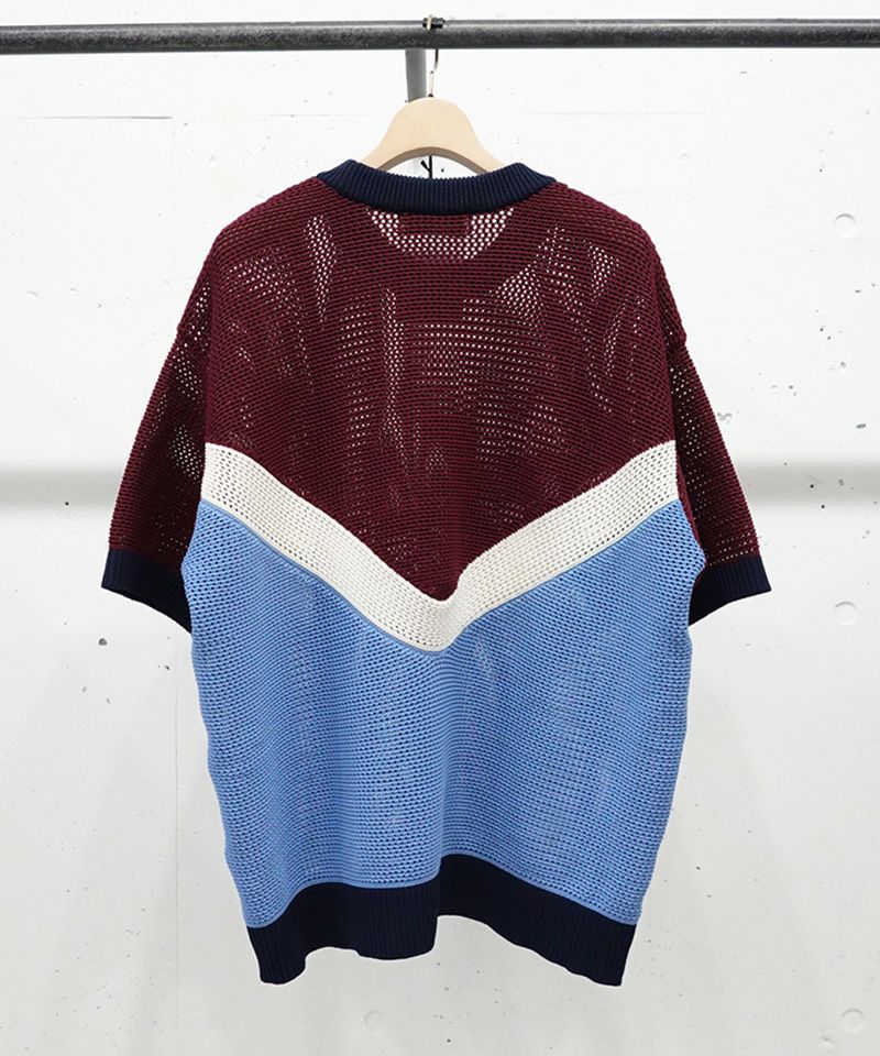 50%OFF【CULLNI(クルニ)】Bi Color Mesh Knit Short Sleeve Pullover