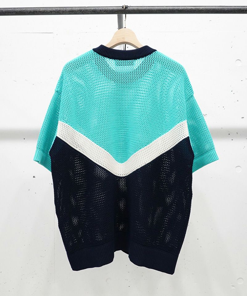 50%OFF【CULLNI(クルニ)】Bi Color Mesh Knit Short Sleeve Pullover
