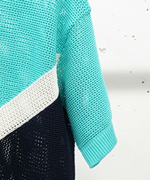50%OFF【CULLNI(クルニ)】Bi Color Mesh Knit Short Sleeve Pullover