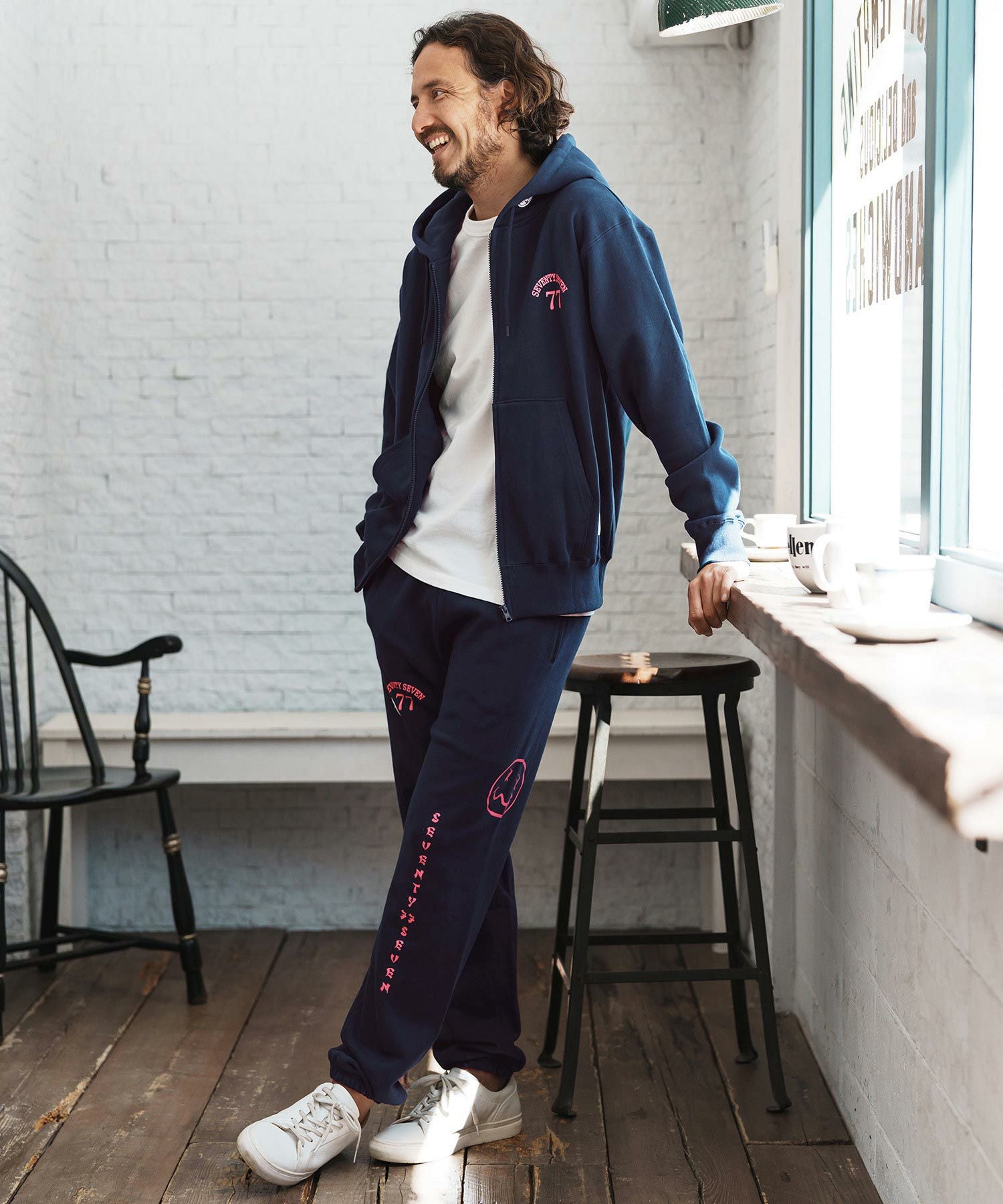 on ジップフーデイアンドパンツ　セット 30%OFF【seventy seven(セブンティセブン)】middle onz zip up sweat