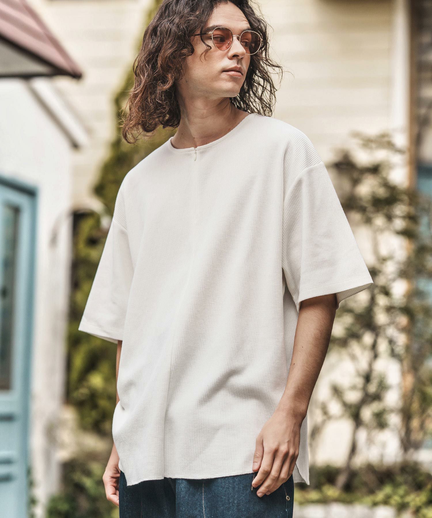 30%OFF【CAMBIO(カンビオ)】Zip Up Henley Neck Waffle Cut sew T