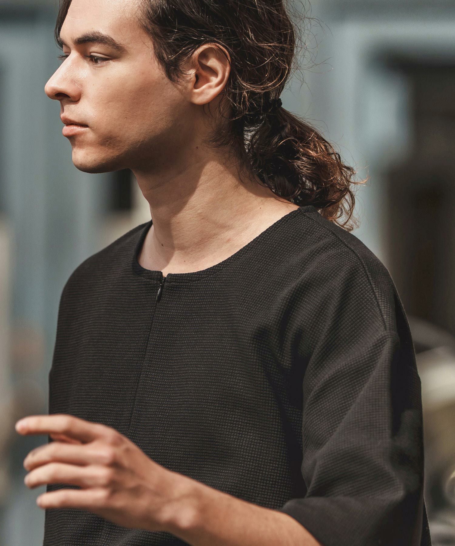30%OFF【CAMBIO(カンビオ)】Zip Up Henley Neck Waffle Cut sew T