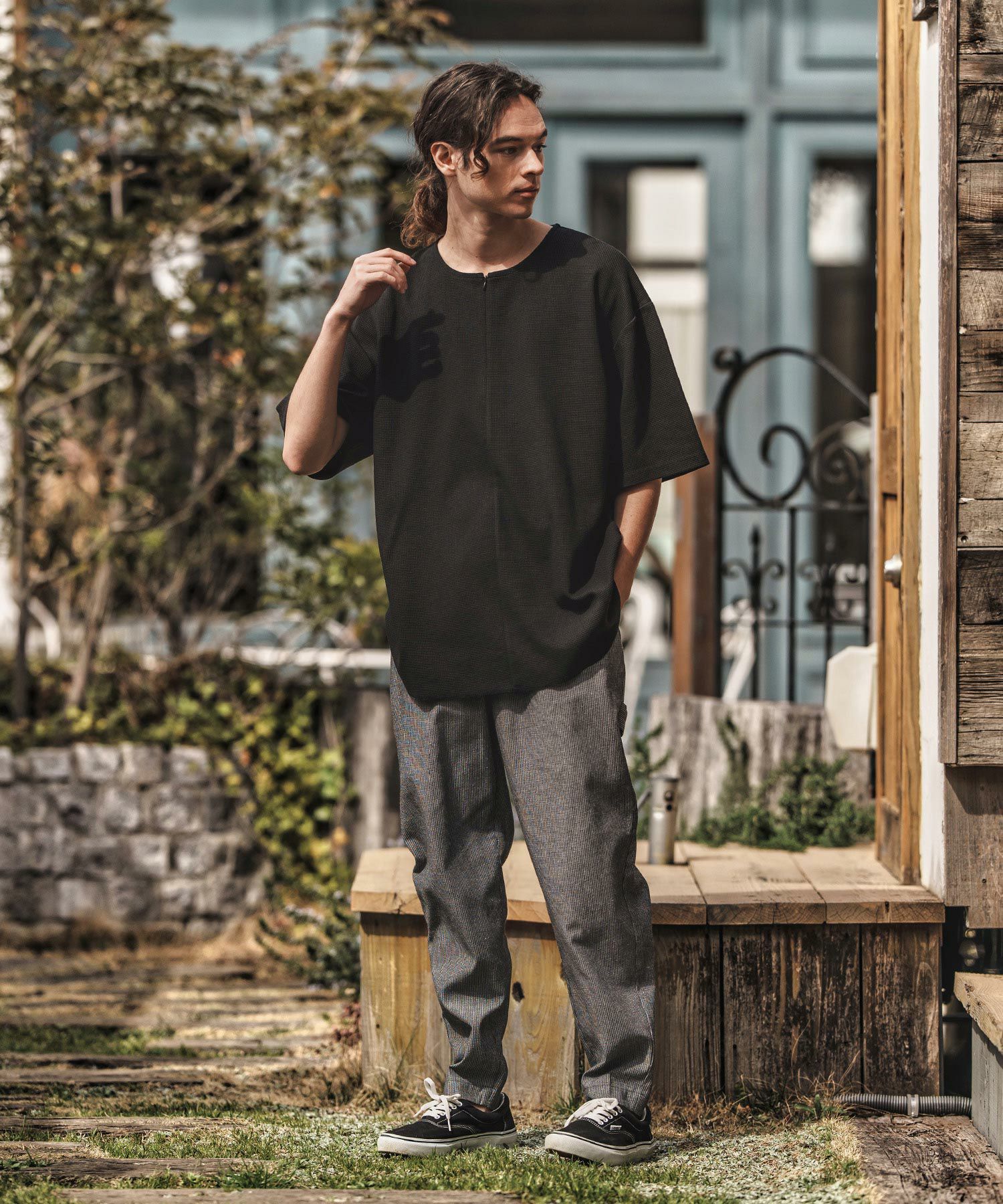 30%OFF【CAMBIO(カンビオ)】Zip Up Henley Neck Waffle Cut sew T