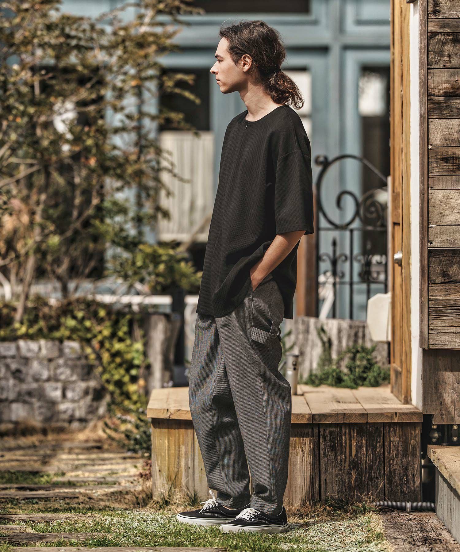 30%OFF【CAMBIO(カンビオ)】Zip Up Henley Neck Waffle Cut sew T