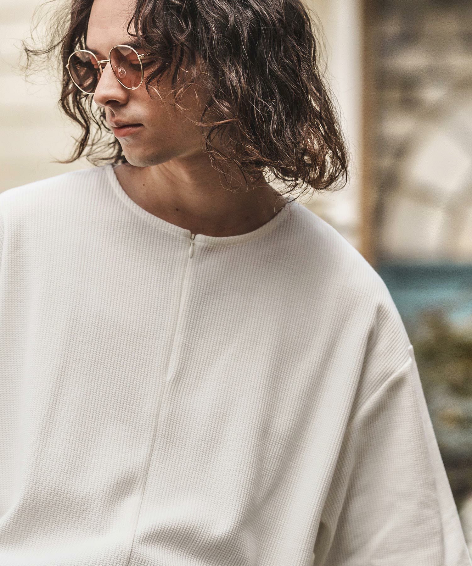 30%OFF【CAMBIO(カンビオ)】Zip Up Henley Neck Waffle Cut sew T