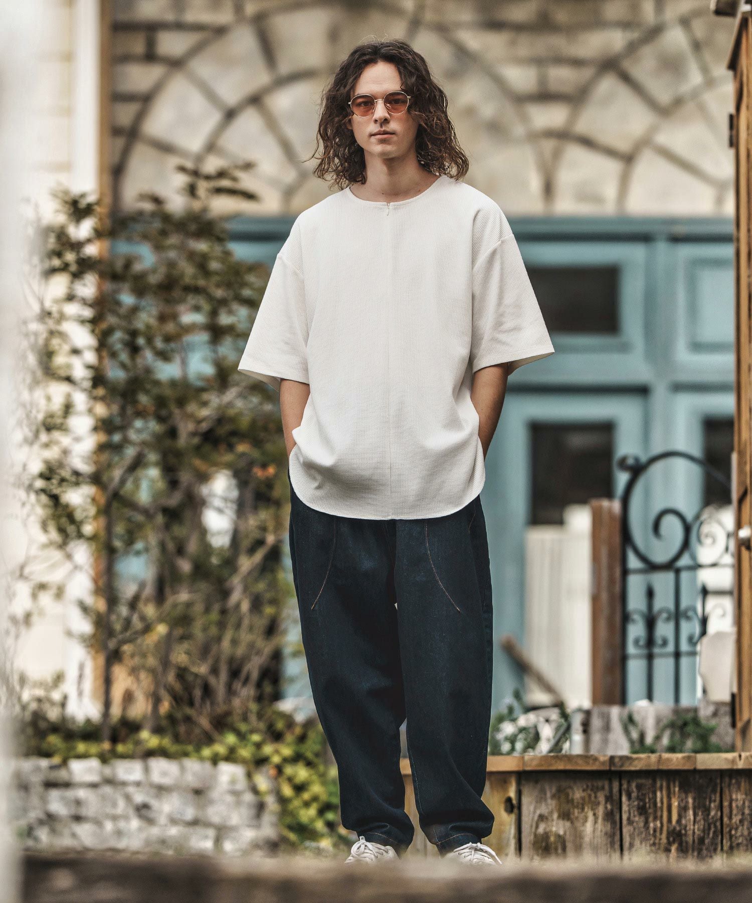 30%OFF【CAMBIO(カンビオ)】Zip Up Henley Neck Waffle Cut sew T