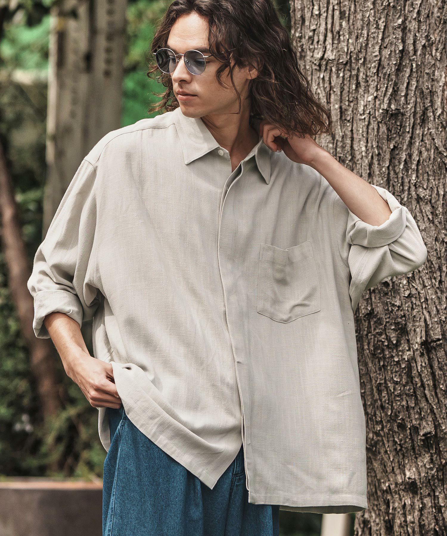 50%OFF【CAMBIO(カンビオ)】Linen Rayon Fly Front 3-4 Sleeve Shirts