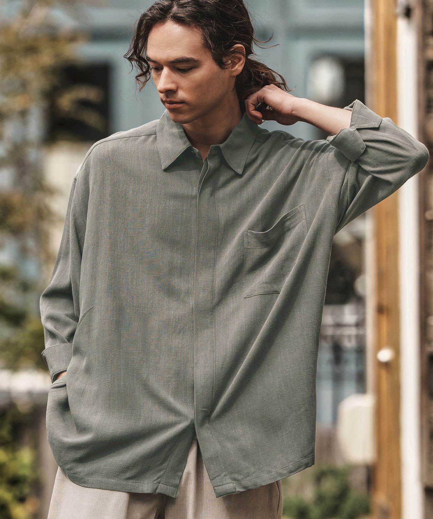 なかやん 50%OFF【CAMBIO(カンビオ)】Linen Rayon Fly Front 3-4 Sleeve Shirts