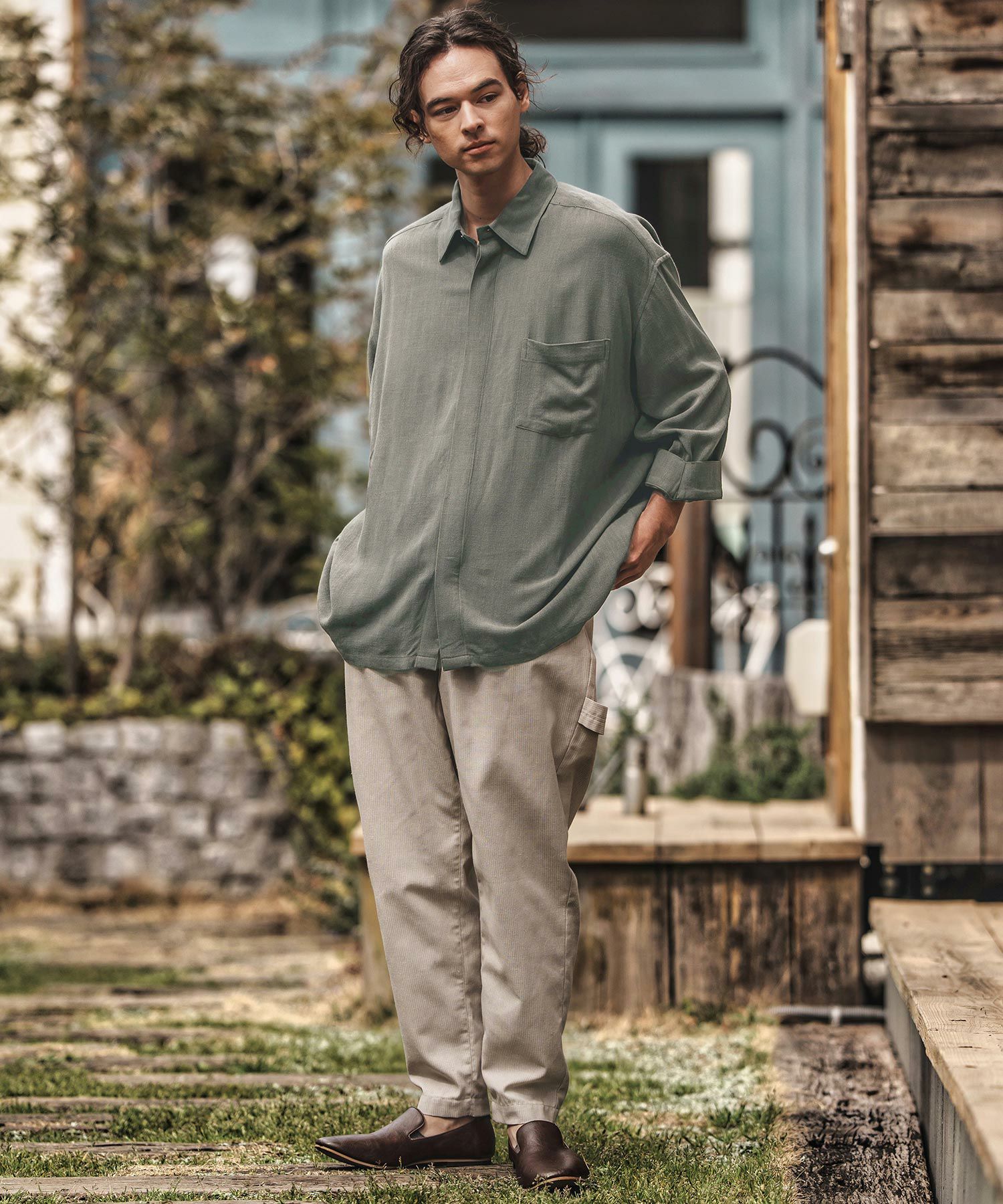 50%OFF【CAMBIO(カンビオ)】Linen Rayon Fly Front 3-4 Sleeve Shirts