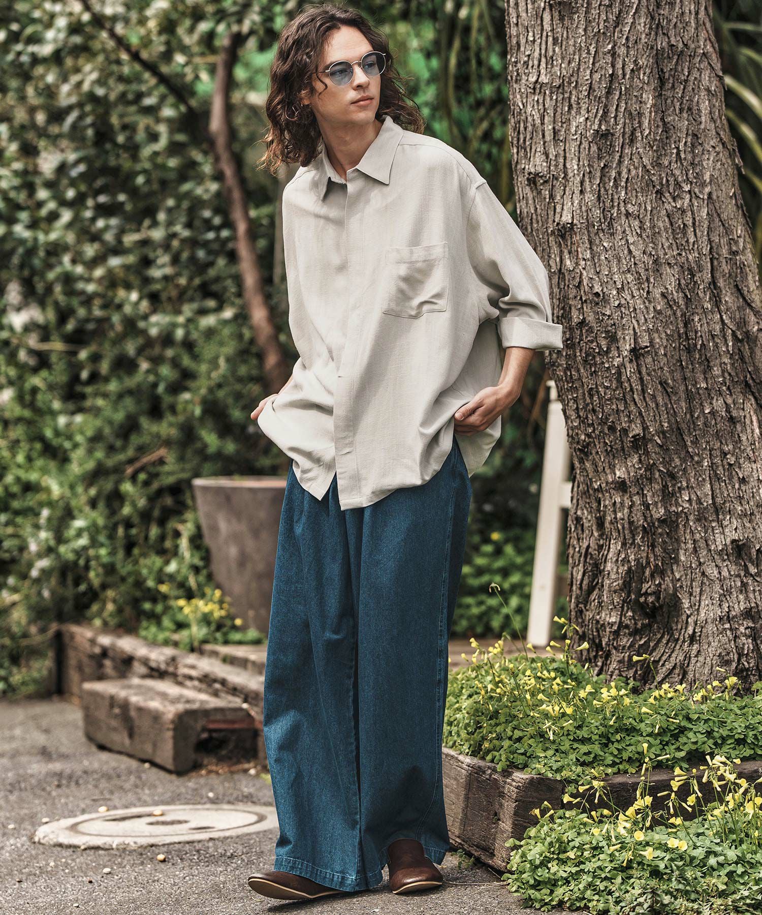 50%OFF【CAMBIO(カンビオ)】Linen Rayon Fly Front 3-4 Sleeve Shirts